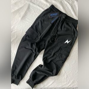 Men’s small black sweatpants with white lightning bolt logo